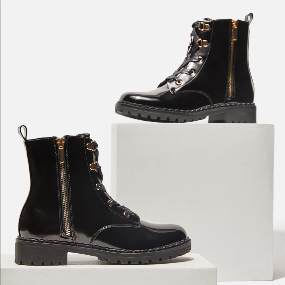 Don't Let Me Go Zip Up Combat Boot - Black
